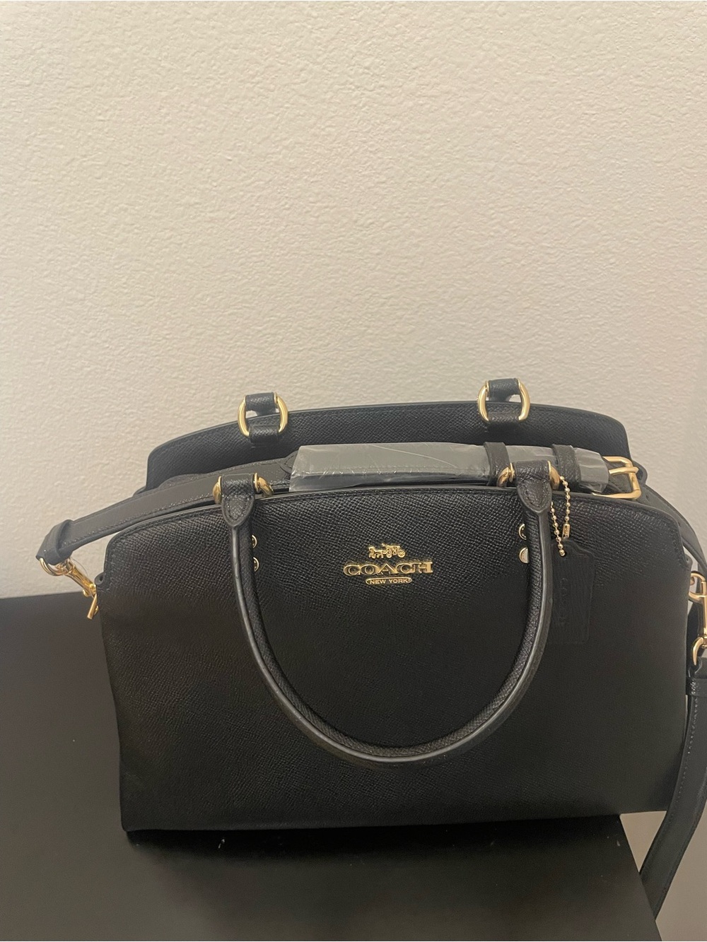 Coach Black Saffiano-Style Dome Satchel with Gold Hardware